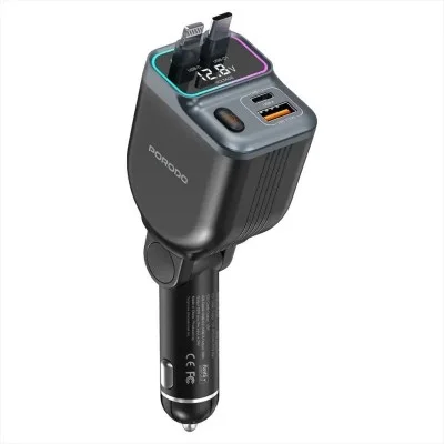 Porodo 65W Car Charger Dual Retractable Cable - Black